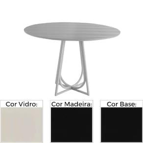 Mesa de Jantar MH-5299 Herval Redonda 70 cm Madeira Laca Fosca Preta Vidro Off White Base Preta