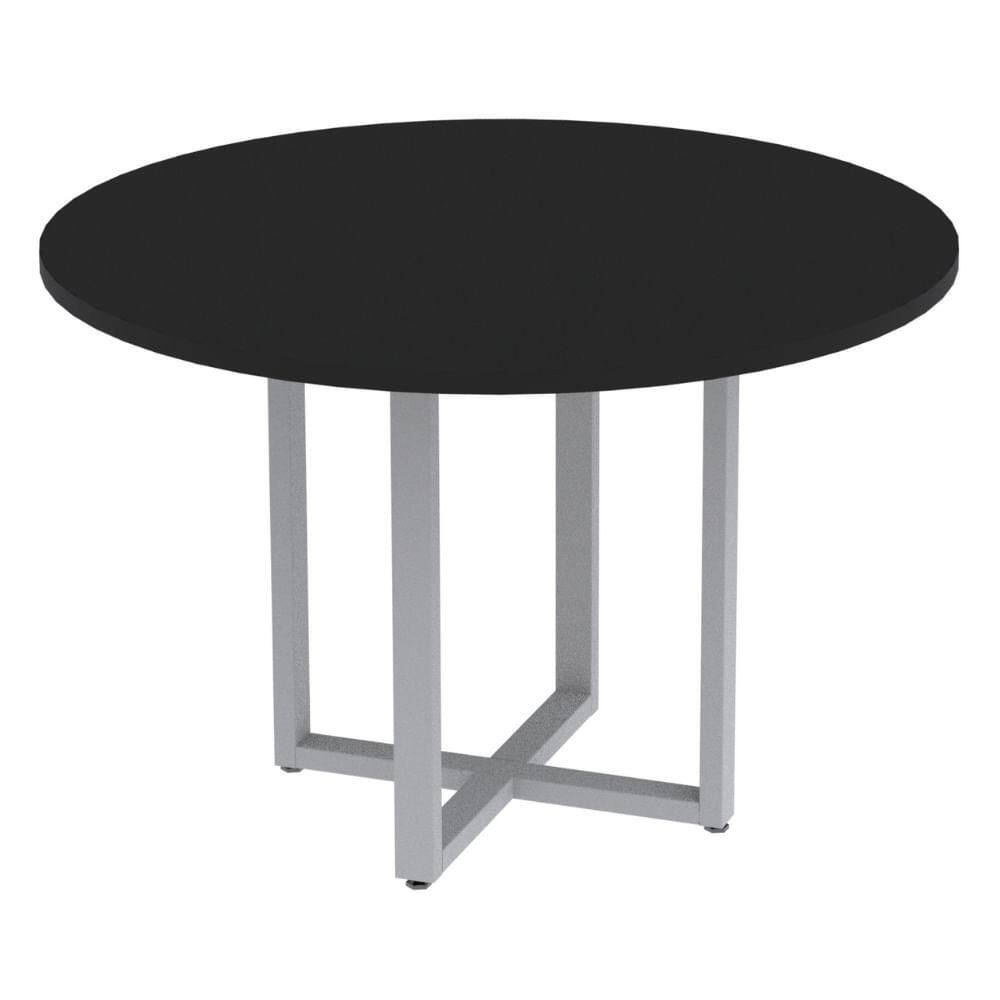Mesa de Reunião Redonda P25 Pandin 110 cm (Largura) Tampo MDP Preto Pé Aço Tubular Cinza