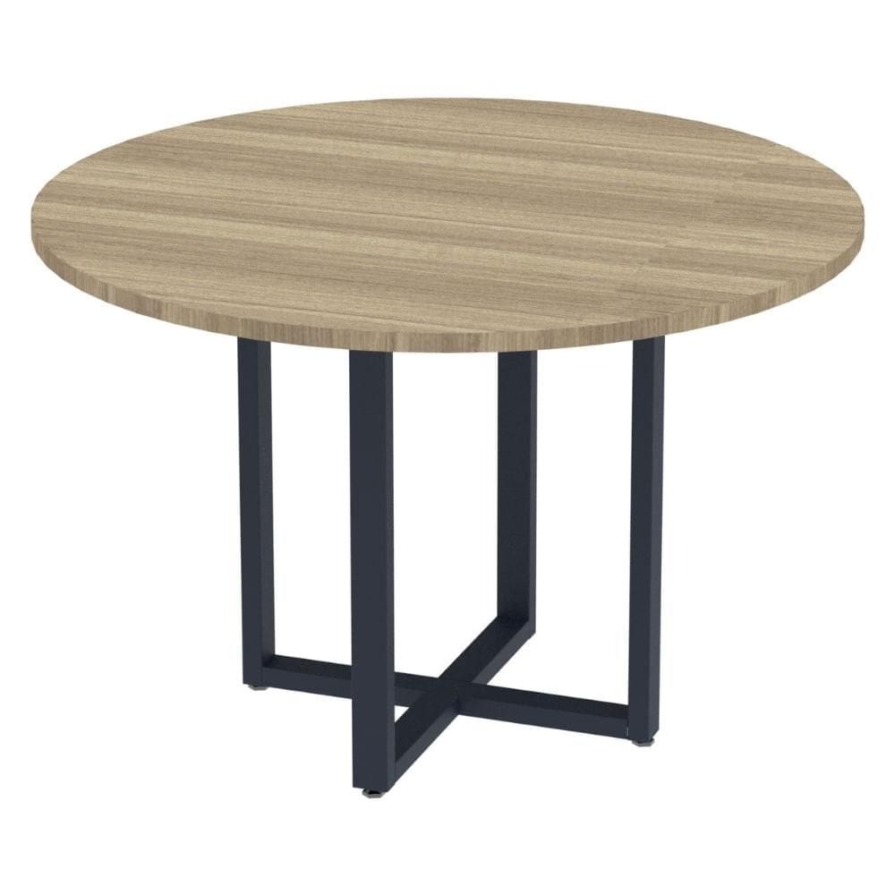Mesa de Reunião Redonda P25 Pandin 110 cm (Largura) Tampo MDP Noce Naturalle Pé Aço Tubular Grafito