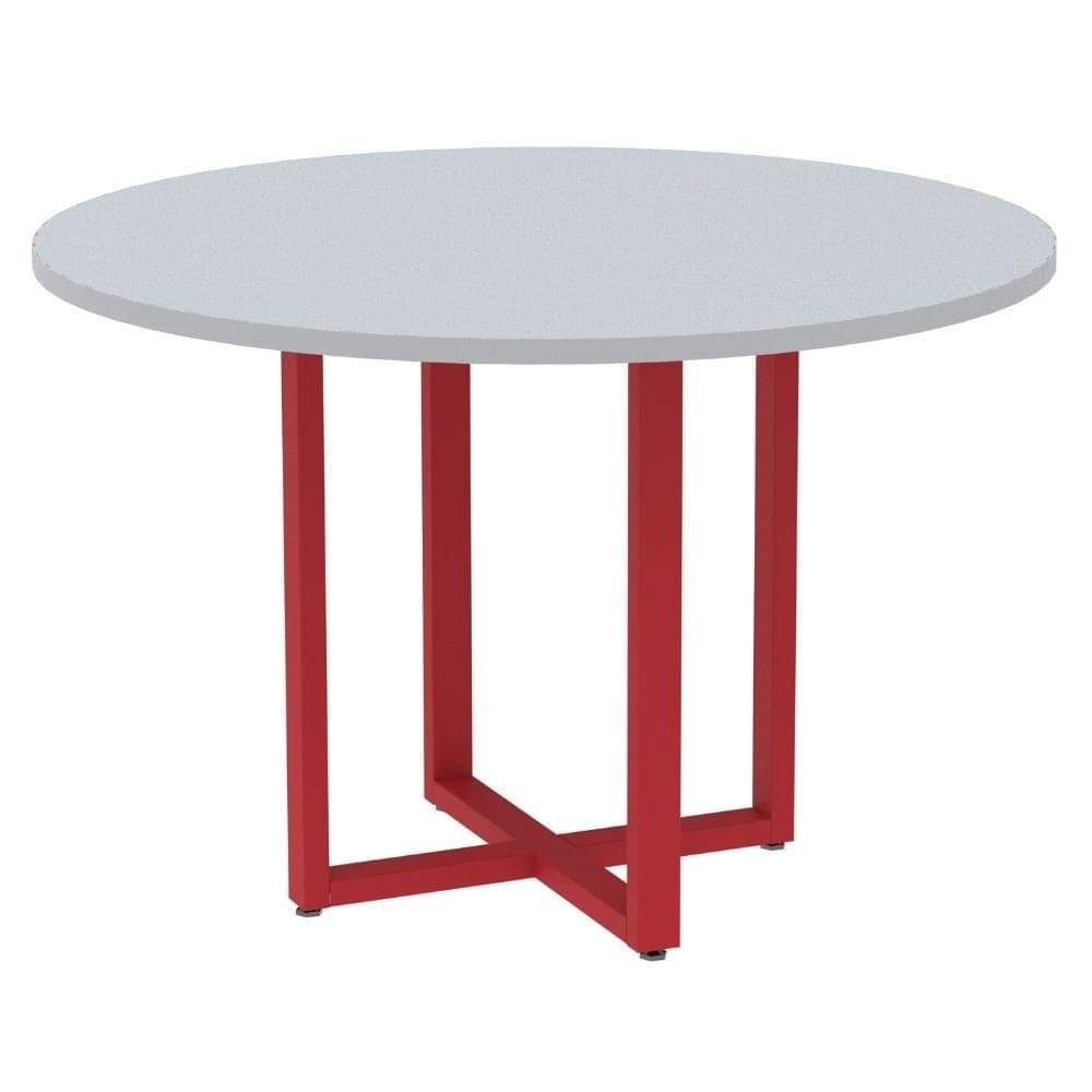 Mesa de Reunião Redonda P25 Pandin 110 cm (Largura) Tampo MDP Cinza Pé Aço Tubular Vermelho