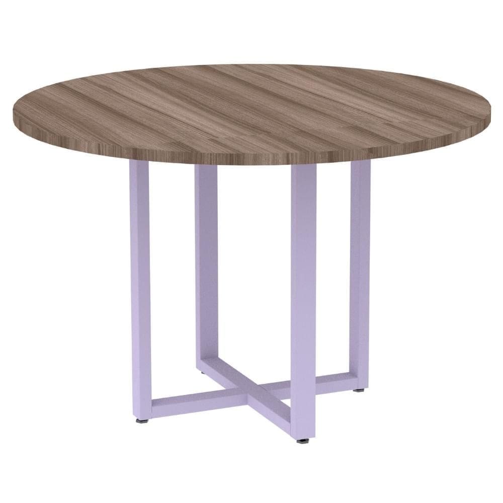 Mesa de Reunião Redonda P25 Pandin 110 cm (Largura) Tampo MDP Walnut Pé Aço Tubular Lilás