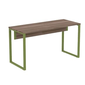 Mesa Escritório P25 TUB Pandin 150 cm (Larg) Tampo MDP Walnut Pé Aço Tubular Verde Mirô