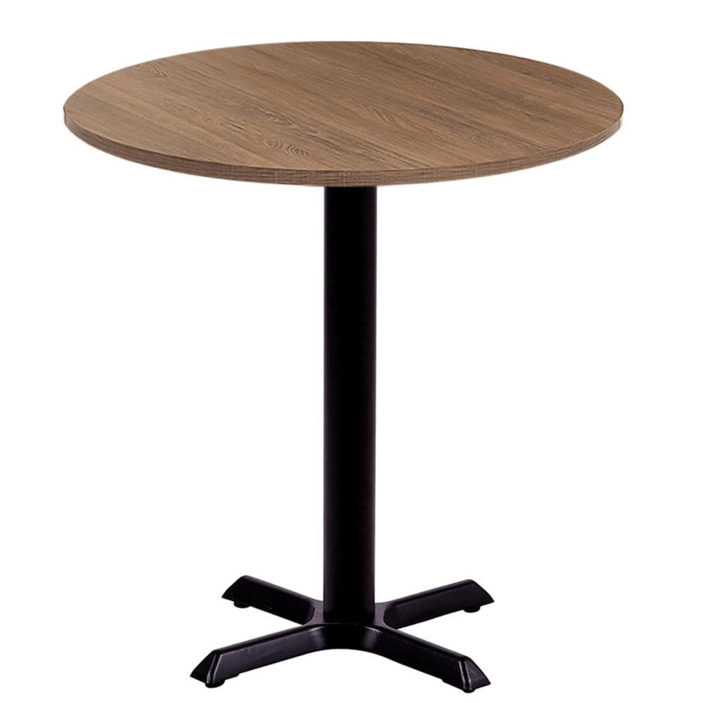 Mesa Ômega em Ferro Preto Pintura Eletrostática 74 cm (Altura) com Tampo em MDP Redonda 70 cm Cor Imbuia
