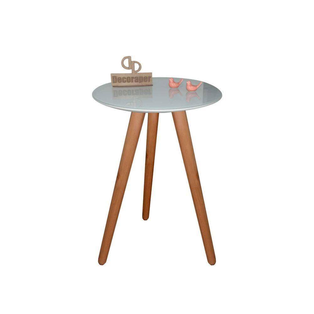 Mesa De Canto Pés Palito Amadeirado Com Tampo Vidro 45cm Off White 60cm