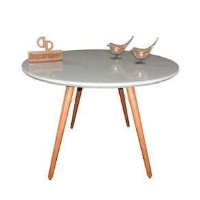 Mesa Jantar Pés Palitos Tampo Redondo Vidro Laqueado 140cm Off White