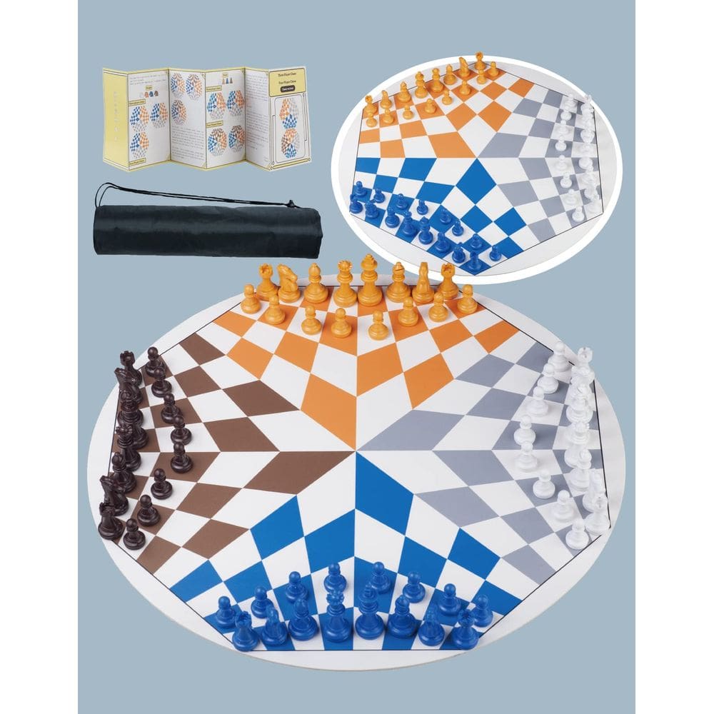 Conjunto de xadrez para três ou quatro jogadores com tapete de couro