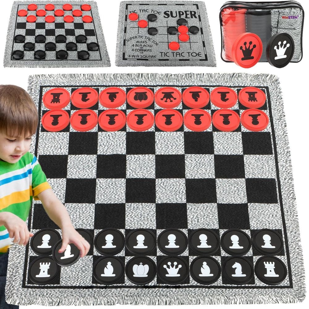Conjunto de xadrez WinStem Giant 4 em 1 com xadrez, damas e Tic Tac Toe