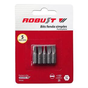Jogo de Bits de Fenda Simples 8 mm Encaixe de 1/4" com 5 Peças - Robust 061824