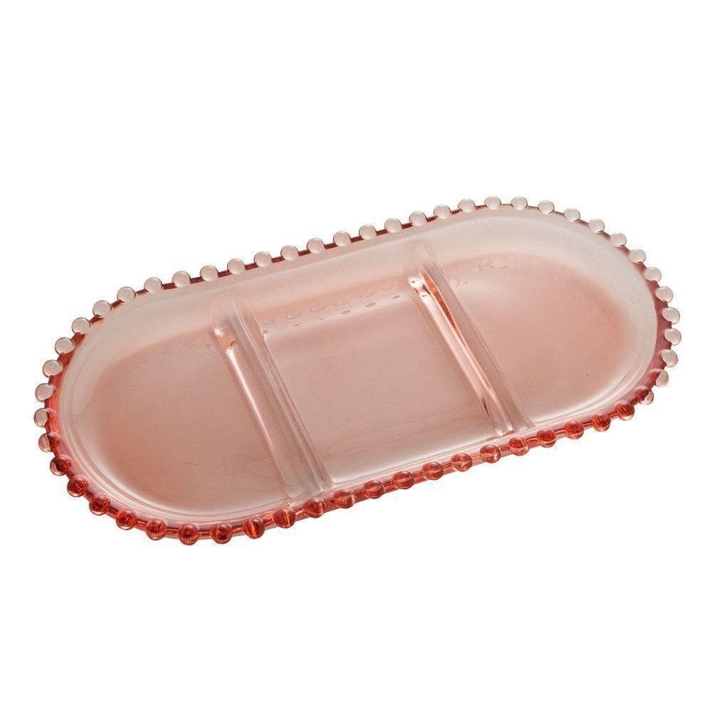 Petisqueira Cristal C-3 Divisões Oval Pearl Rosa 30x15x2cm 28465 - Wolff