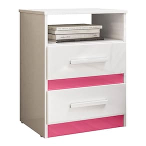 Mesa De Cabeceira Apolo 2 Gavetas Flex Branco Rosa Moval Branco Rosa