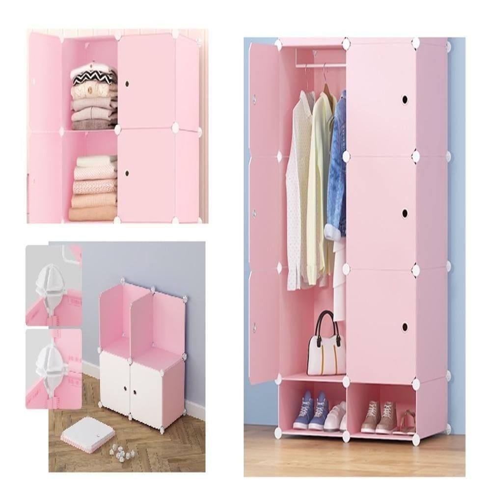 Guarda Roupa Compacto Cabideiro Sapateira Armario Organizador Arara Estante Quarto Camping Rosa