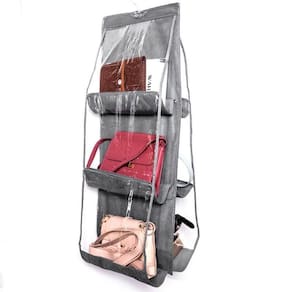Organizador De Bolsa Cabideiro Para Guarda Roupa Armario Com 6 Bolsos Divisorias Transparente Prateleira