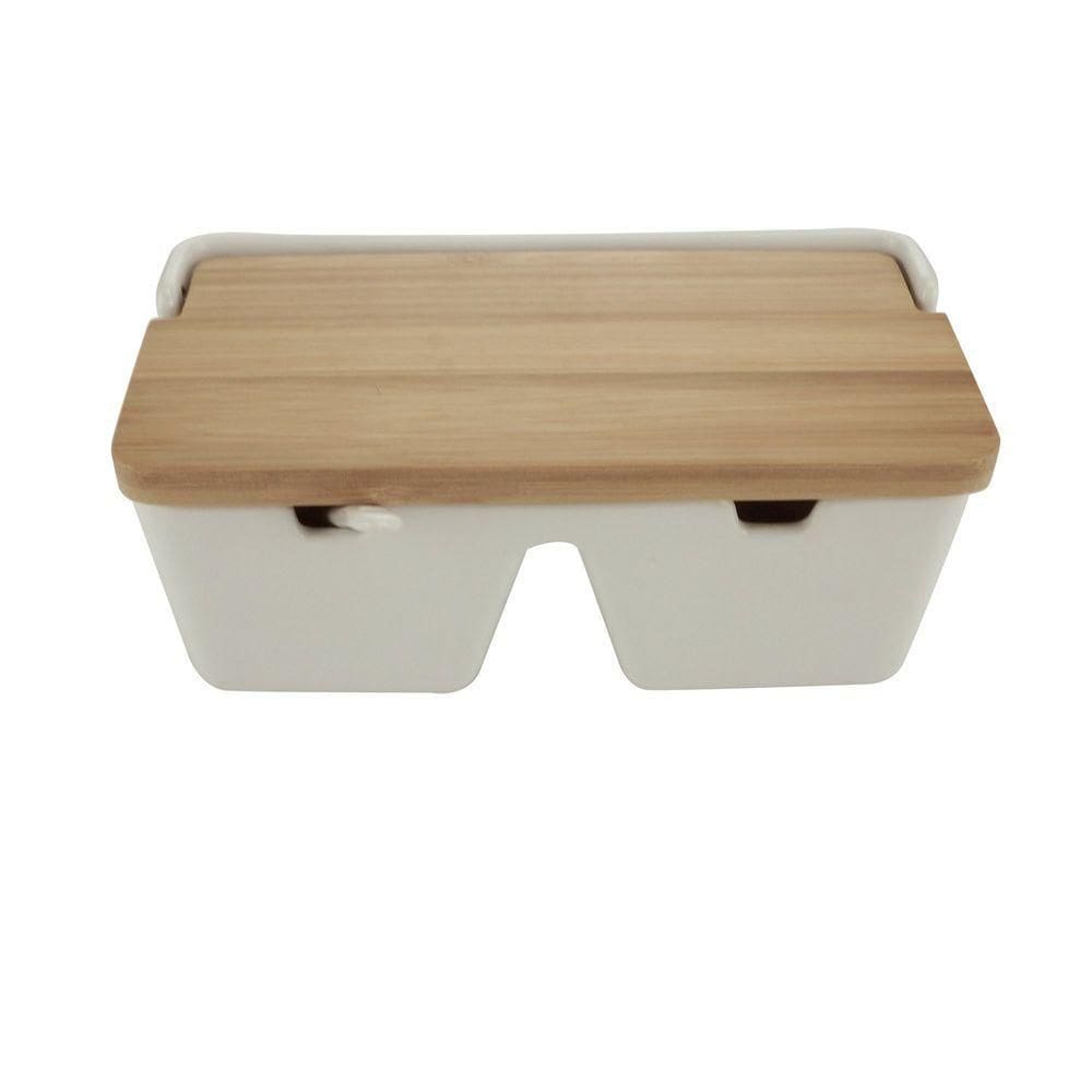 Saleiro De Mesa Com Duas Divisórias De Porcelana Com Bambu 8569 - Lyor