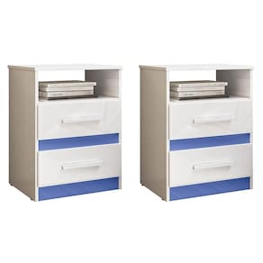 Kit 2 Mesas De Cabeceira Apolo 2 Gavetas Flex Branco Azul Moval Branco Azul