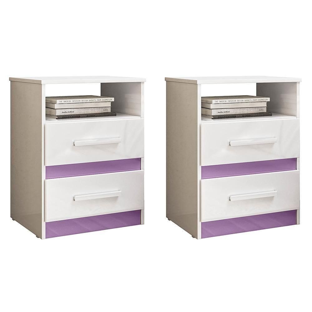Kit 2 Mesas De Cabeceira Apolo 2 Gavetas Flex Branco Lilás Moval Branco Lilás