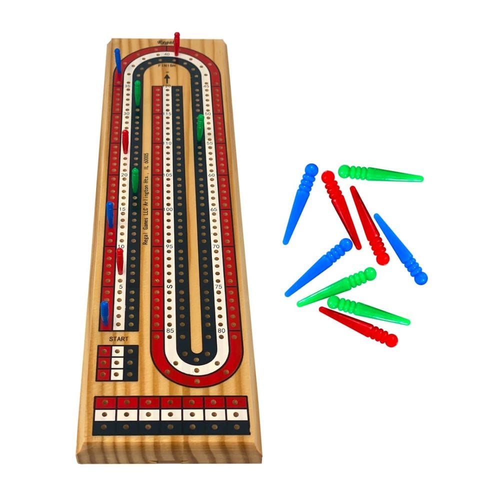 Conjunto de jogos de tabuleiro Cribbage Regal Games com tabuleiro de madeira e pinos