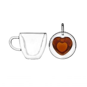 Caneca Em Vidro Borossilicato Parede Dupla Coração 120ml