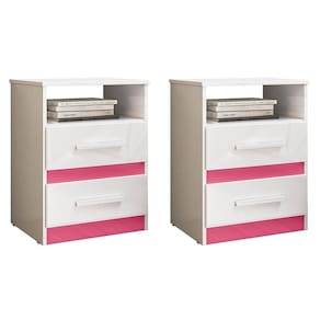 Kit 2 Mesas De Cabeceira Apolo 2 Gavetas Flex Branco Rosa Moval Branco Rosa