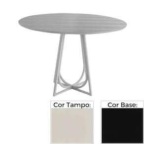 Mesa de Jantar MH-5299 Herval Redonda 70 cm Madeira Laca Fosca Off White Base Preta