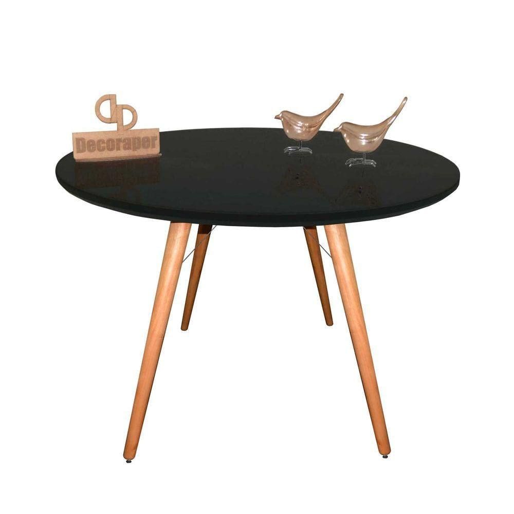Mesa Jantar Pés Palitos Tampo Redondo Vidro Laqueado 130cm Preto