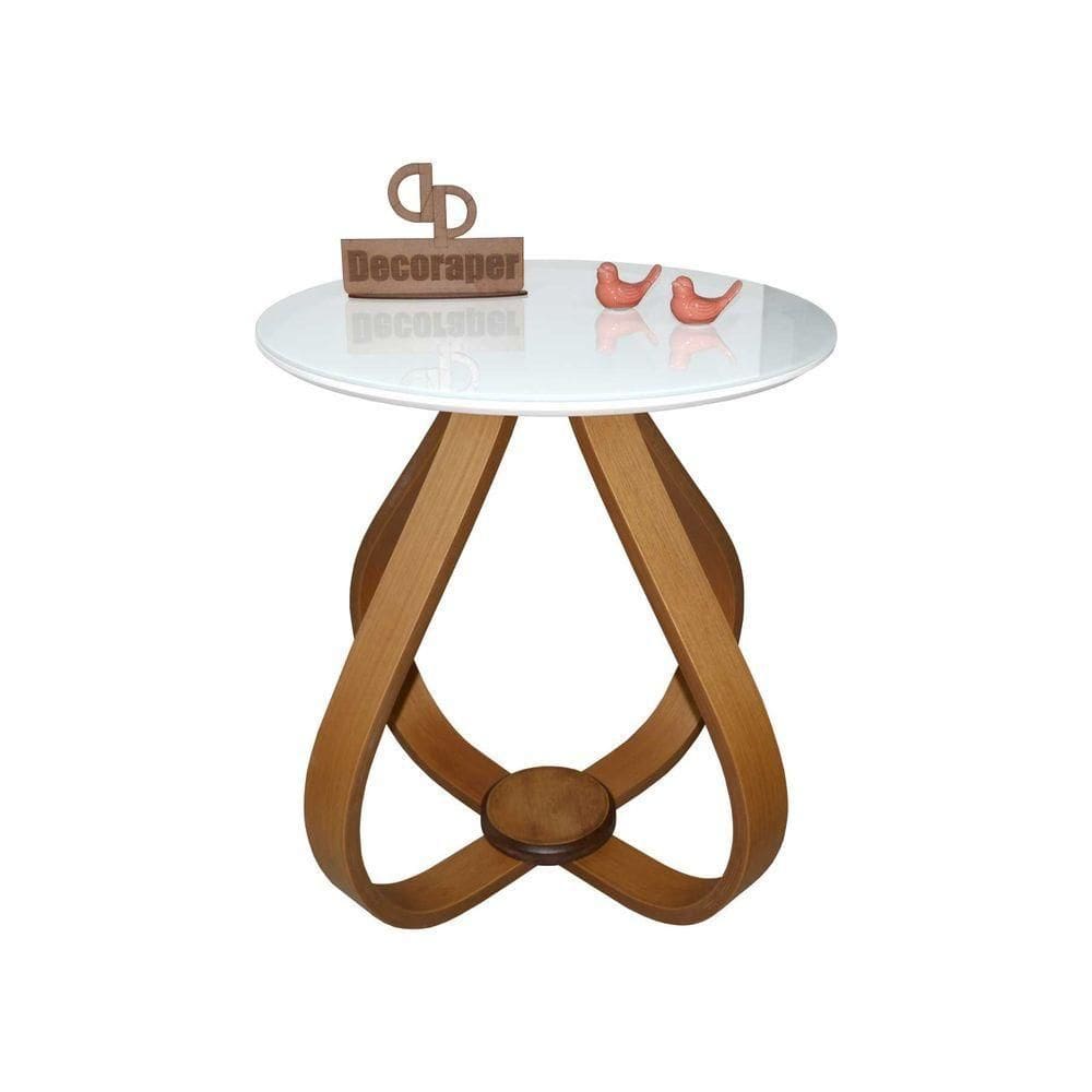Mesa Lateral Cebola Com Vidro 50cm Branco 50cm