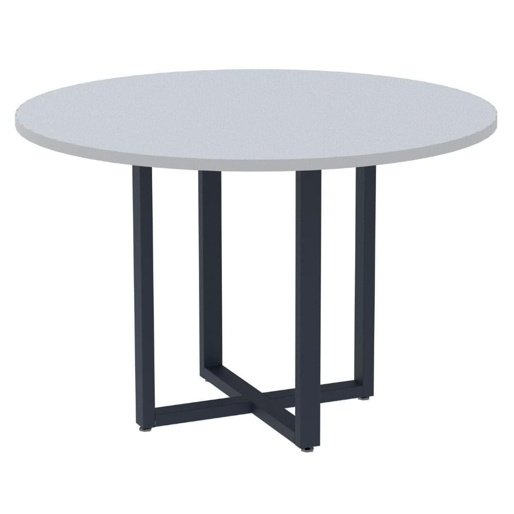 Mesa de Reunião Redonda P25 Pandin 110 cm (Largura) Tampo MDP Cinza Pé Aço Tubular Azul Del Rey
