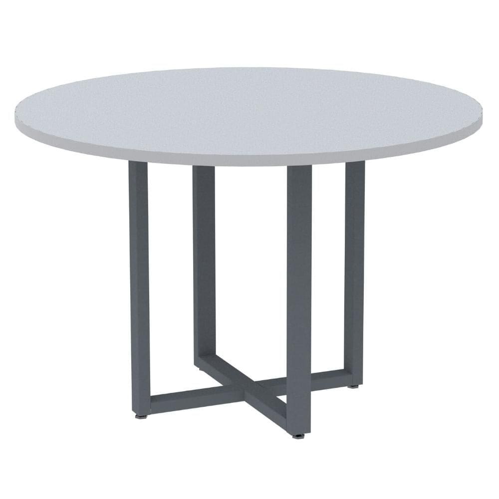 Mesa de Reunião Redonda P25 Pandin 110 cm (Largura) Tampo MDP Cinza Pé Aço Tubular Grafito