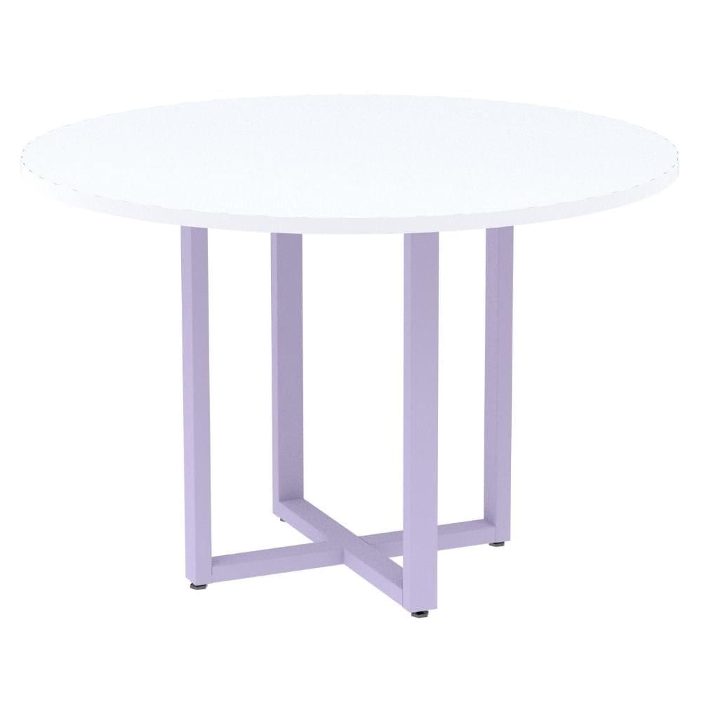 Mesa de Reunião Redonda P25 Pandin 110 cm (Largura) Tampo MDP Branco Pé Aço Tubular Lilás