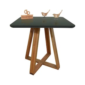 Mesa Jantar Base X Tampo Quadrado Laca Com Vidro 80cm Preto