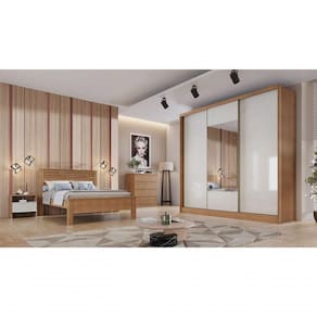 Guarda Roupa Casal Com Espelho 3 Portas 4 Gavetas Arezzo Plus-cumaru Off White Móveis Novo Horizonte