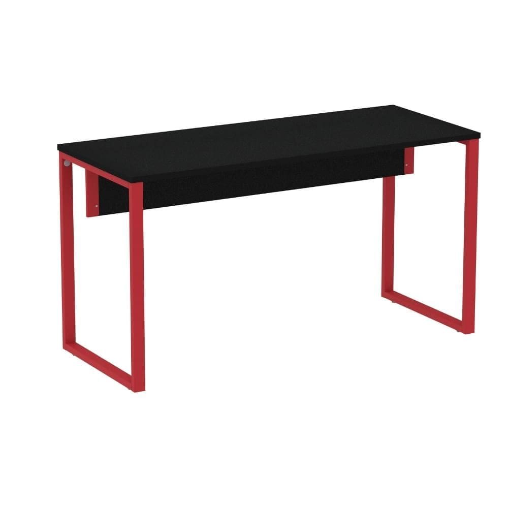 Mesa Escritório P25 TUB Pandin 120 cm (larg) Tampo MDP Preto Pé Aço Tubular Vermelho