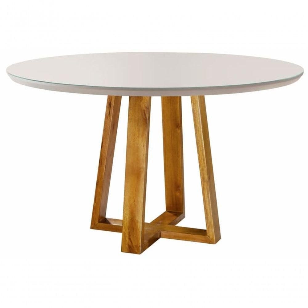 Mesa De Jantar Redonda Com Vidro 1,20m - Natalle - Móveis Mundial