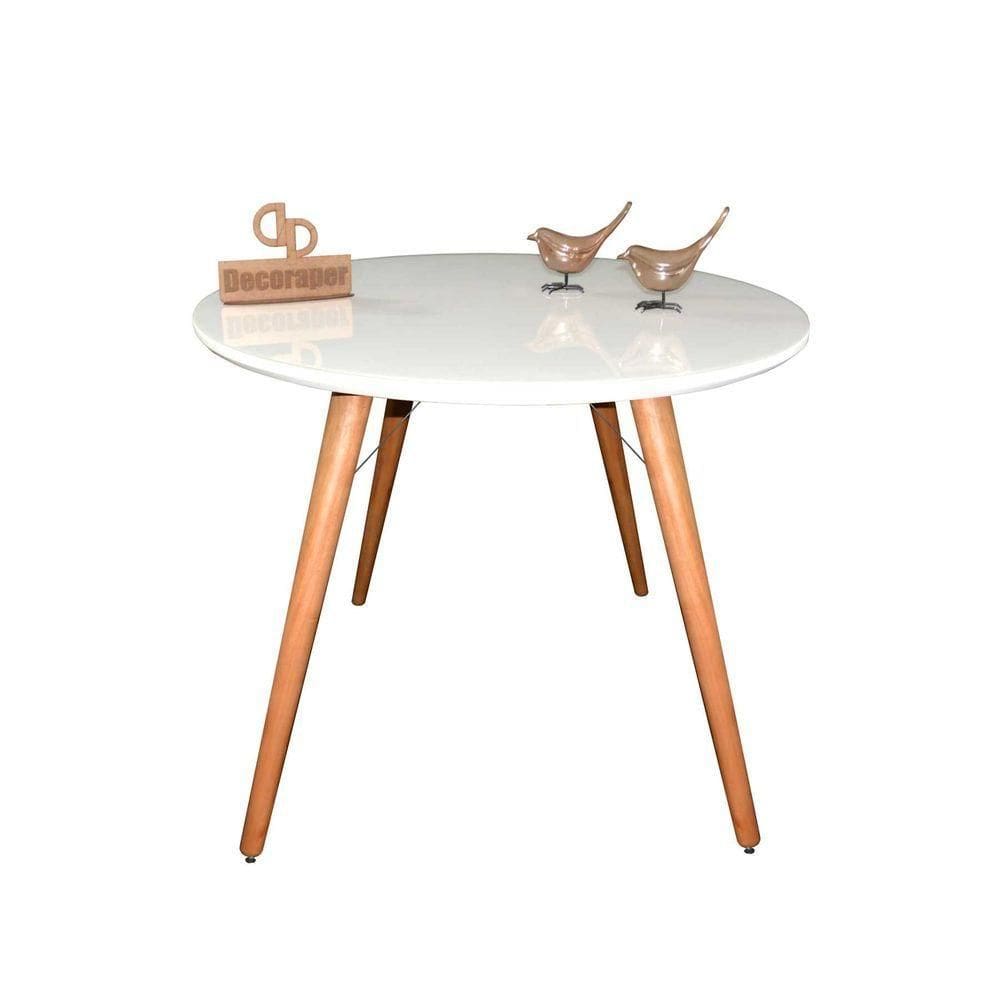 Mesa Jantar Pés Palitos Tampo Redondo Vidro Laqueado 90cm Branco