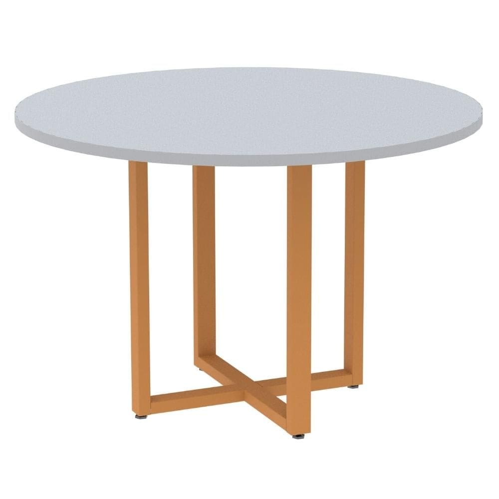 Mesa de Reunião Redonda P25 Pandin 110 cm (Largura) Tampo MDP Cinza Pé Aço Tubular Laranja