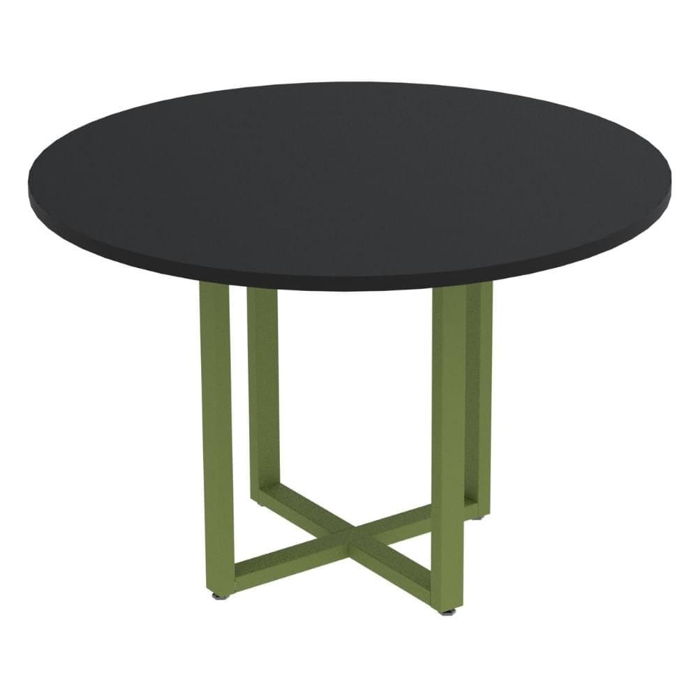 Mesa de Reunião Redonda P25 Pandin 110 cm (Largura) Tampo MDP Preto Pé Aço Tubular Verde Mirô