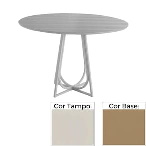 Mesa de Jantar MH-5299 Herval Redonda 110 cm Madeira Laca Fosca Off White Base Bronze