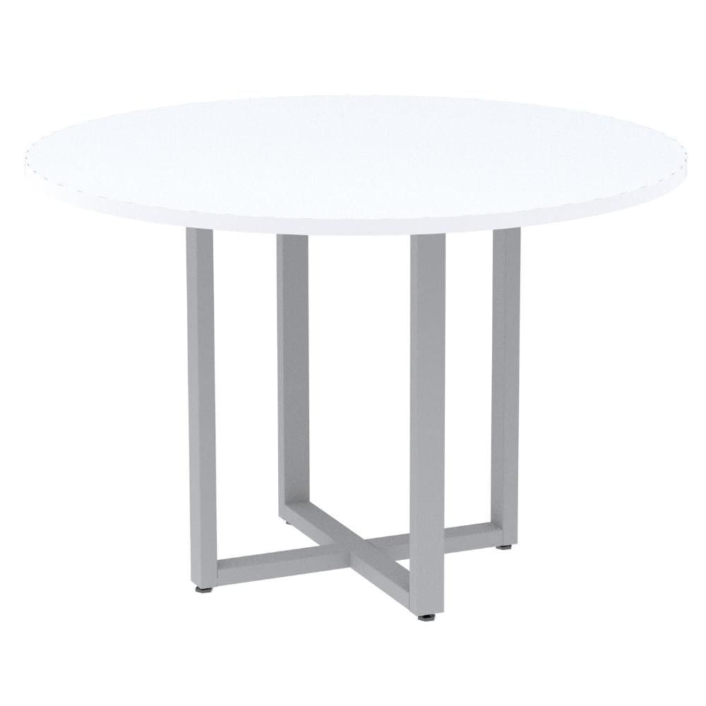 Mesa de Reunião Redonda P25 Pandin 110 cm (Largura) Tampo MDP Branco Pé Aço Tubular Cinza