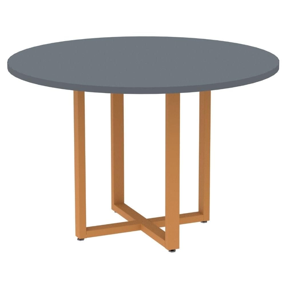 Mesa de Reunião Redonda P25 Pandin 110 cm (Largura) Tampo MDP Grafito Pé Aço Tubular Laranja