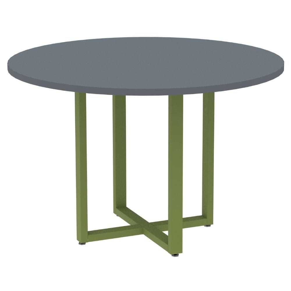 Mesa de Reunião Redonda P25 Pandin 110 cm (Largura) Tampo MDP Grafito Pé Aço Tubular Verde Mirô