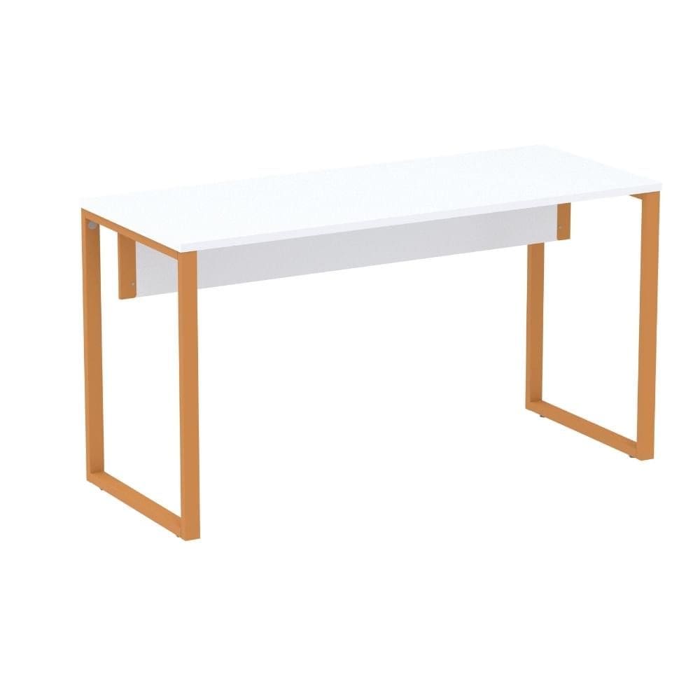Mesa Escritório P25 TUB Pandin 170 cm (Larg) x 70 cm (Prof) Tampo MDP Branco Pé Aço Tubular Laranja