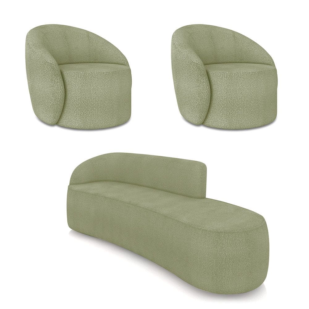 Sofá 4 Lugares Orgânico 220cm Morgan e 2 Poltronas Lua Bouclê Pistache D03 - D`Rossi