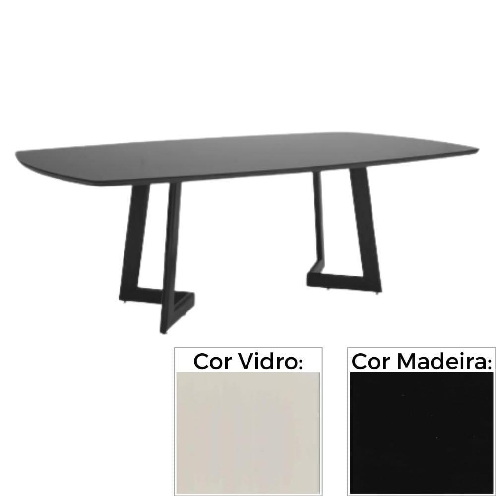 Mesa de Jantar MH-5346 Herval Retangular 190 cm Madeira Laca Preta Vidro Off White