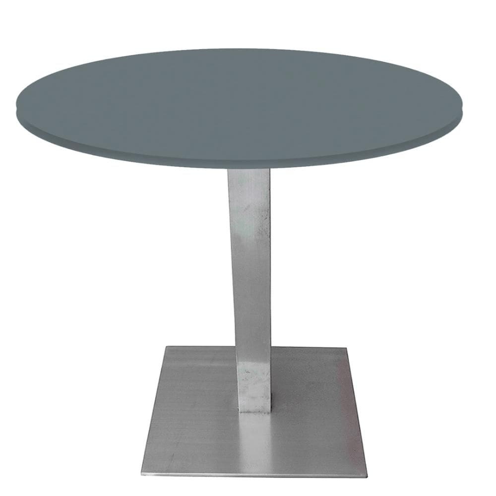 Mesa Alpha Inox 73,50 cm (Alt) Base Quadrada Tampo MDP Redondo 80 cm (Larg) x 2,50 cm (Alt) Grafito
