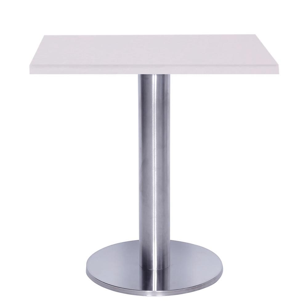 Mesa Beta Big em Inox 75 cm (Altura) com Disco Redondo com Tampo em MDP Quadrado 60 cm Cor Branco
