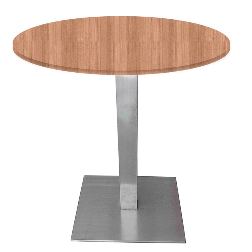 Mesa Alpha Inox 73,50 cm (Alt) Base Quadrada Tampo MDP Redondo 80 cm (Larg) x 2,50 cm (Alt) Noce Naturalle