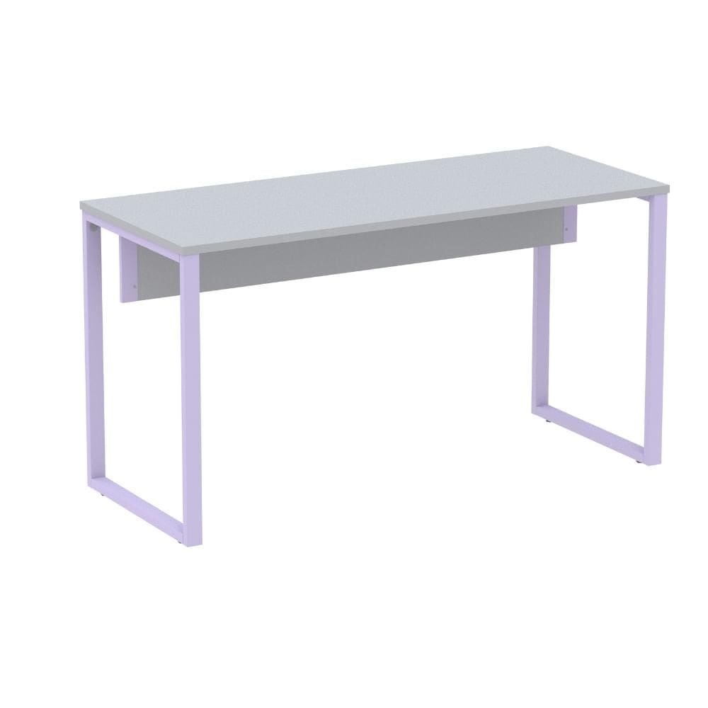Mesa Escritório P25 TUB Pandin 134 cm (Larg) Tampo MDP Cinza Pé Aço Tubular Lilás