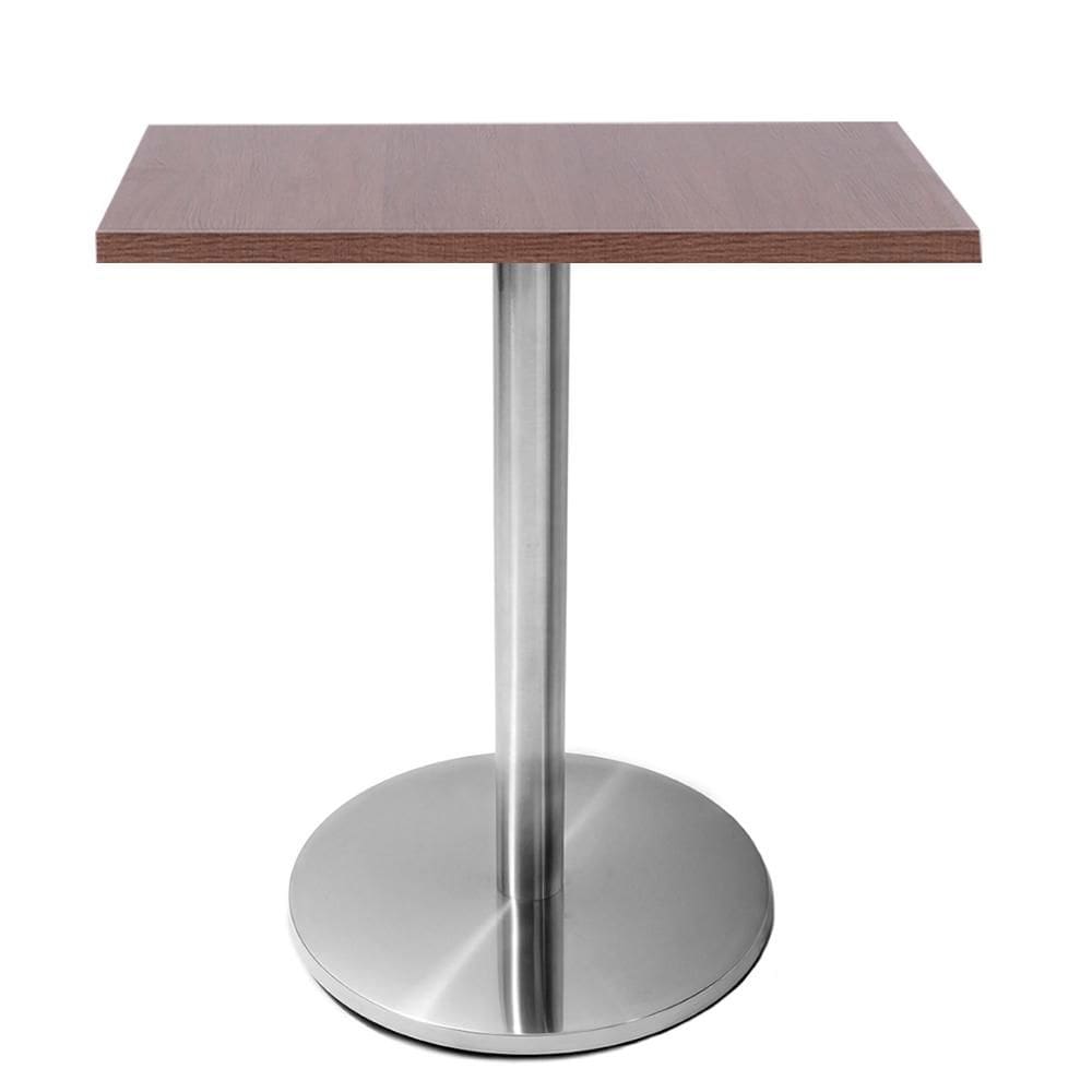 Mesa Beta em Inox 75 cm (Altura) com Disco Redondo com Tampo em MDP Quadrado 60 cm Cor Imbuia