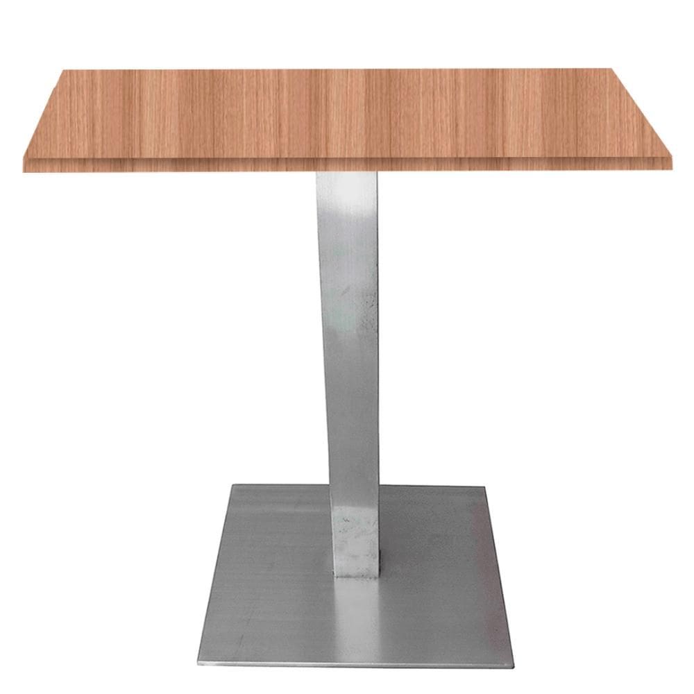 Mesa Alpha Inox 73,50 cm (Alt) Base Quadrada Tampo MDP Quadrado 80 cm (Larg) x 2,50 cm (Alt) Noce Naturalle
