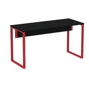 Mesa Escritório P25 TUB Pandin 150 cm (Larg) Tampo MDP Preto Pé Aço Tubular Vermelho