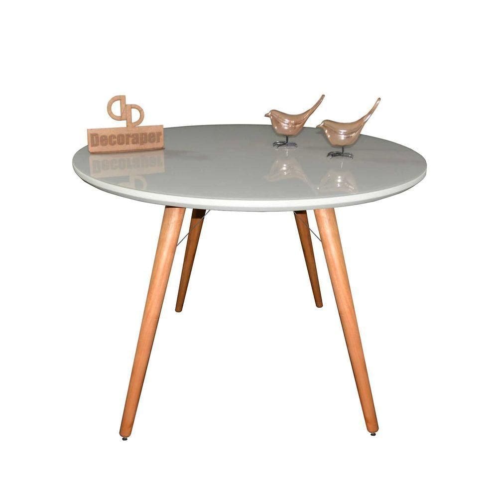 Mesa Jantar Pés Palitos Tampo Redondo Vidro Laqueado 120cm Off White